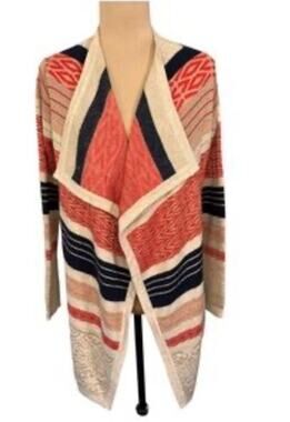 Tulle Anthropologie Womens Open Front Aztec Cascade Cardigan Sweater sz S Boho